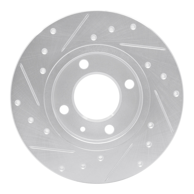 Audi Coupe Brake Rotor (1) - Front Right - R1 Concepts - Drilled & Slotted - Silver - `73-`05